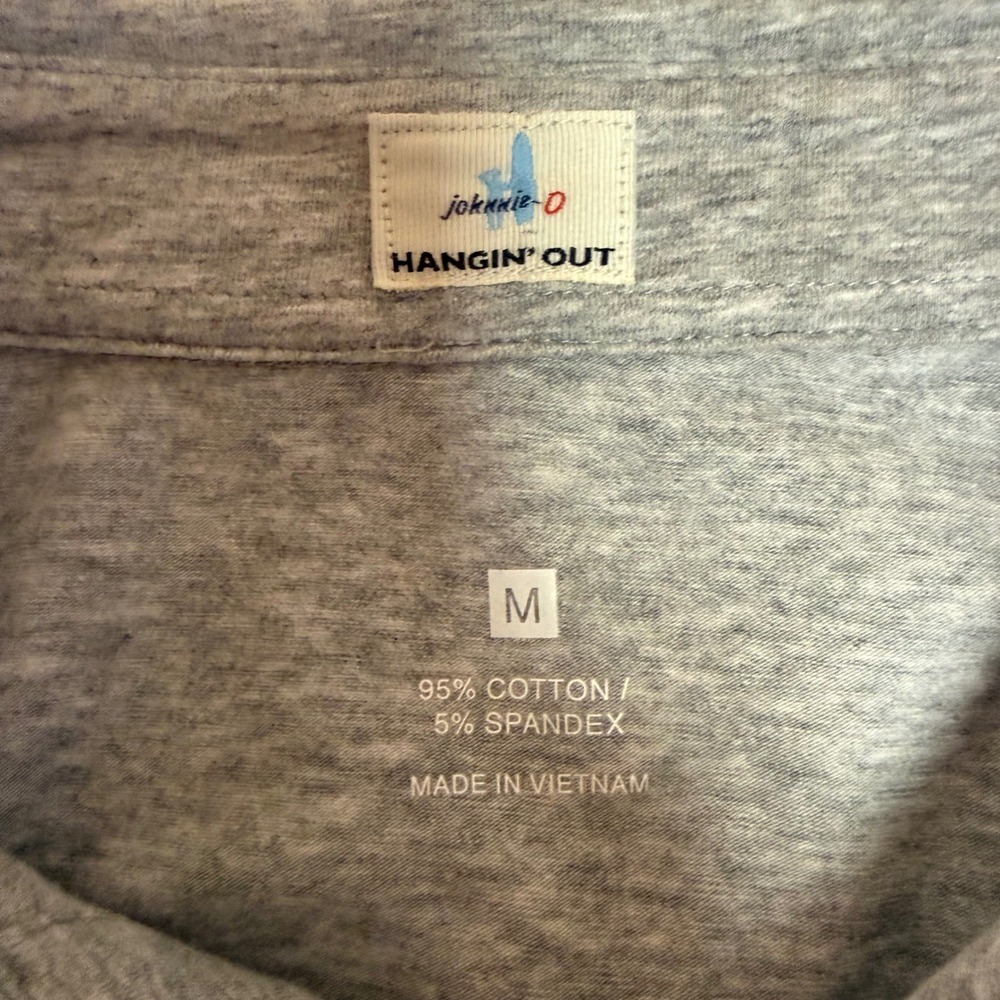 Johnnie-O Polo Shirt Mens M Grey Casual Preppy Hangin' Out Cotton Stretch Pocket - Picture 3 of 5